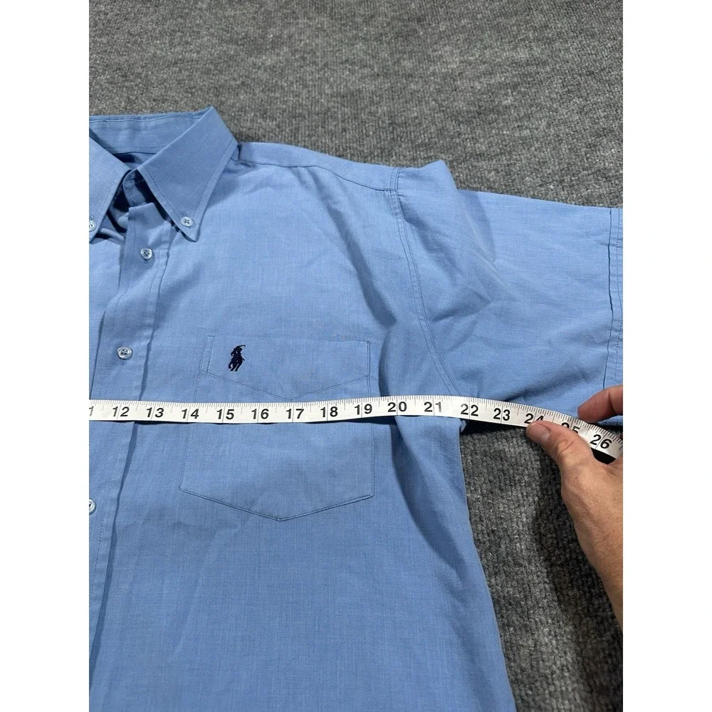 VTG Polo Ralph Lauren Men's XL S/S Blue Button Down Shirt 100% Cotton Made USA